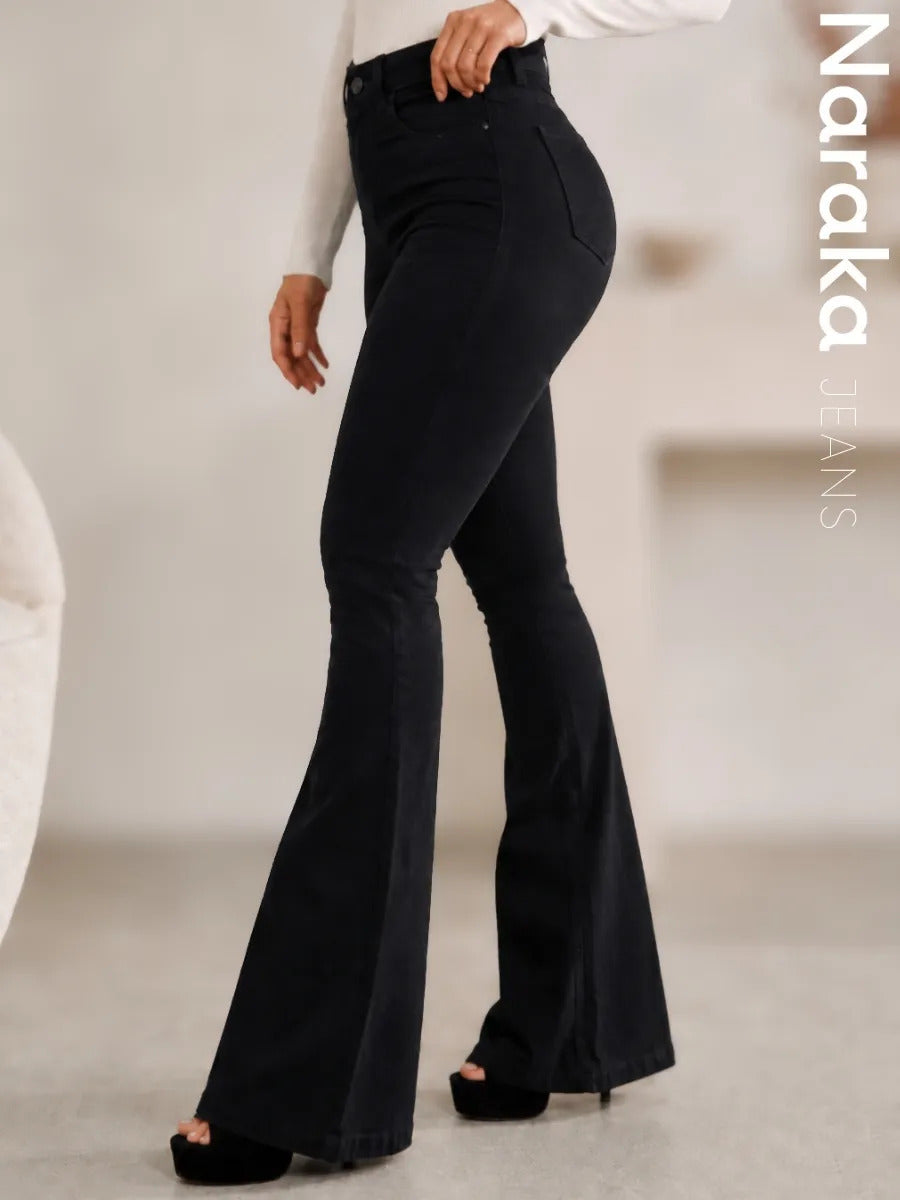 Calça Jeans Flare Feminina Cintura Alta Com Elastano