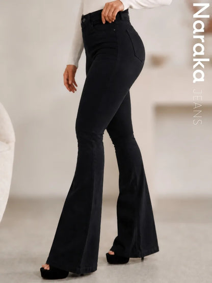 Calça Jeans Flare Feminina Cintura Alta Com Elastano