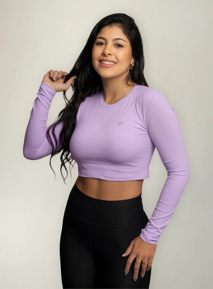 Cropped Feminina Poliamida Manga Longa Blusa Proteção Uv