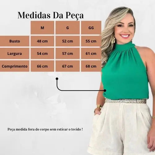 Blusa Feminina Regata Gola Alta Plissada Elegante