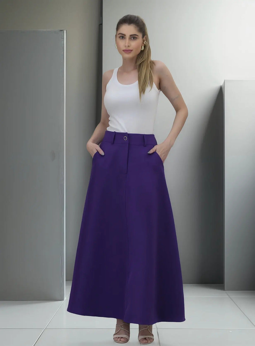 Saia Feminina Longa Design Saiaxshort Botao Cinto - Ma 7106