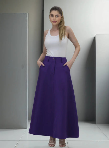 Saia Feminina Longa Design Saiaxshort Botao Cinto - Ma 7106