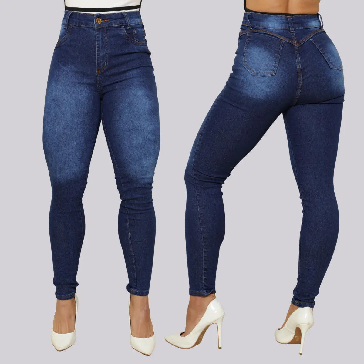 Calça Jeans Feminina Preta Cintura Alta Com Lycra Modeladora