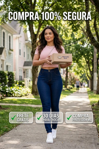 Calça Feminina Jeans Cintura Alta Skinny Levanta Bumbum