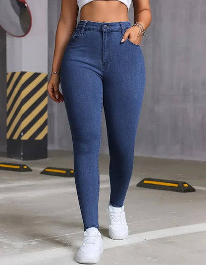 Calça Skinny Jeans Básica Feminina Cintura Alta Look Casual