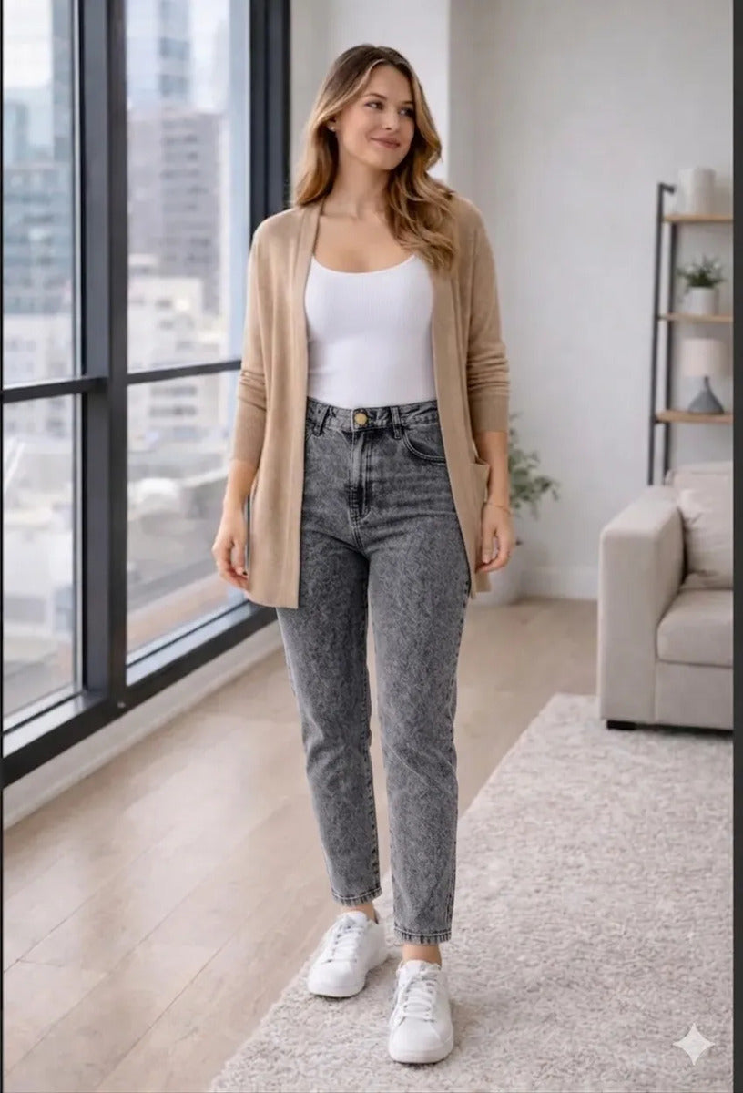 Calça Jeans Mom Stillger Feminina Cintura Alta Cor Clara