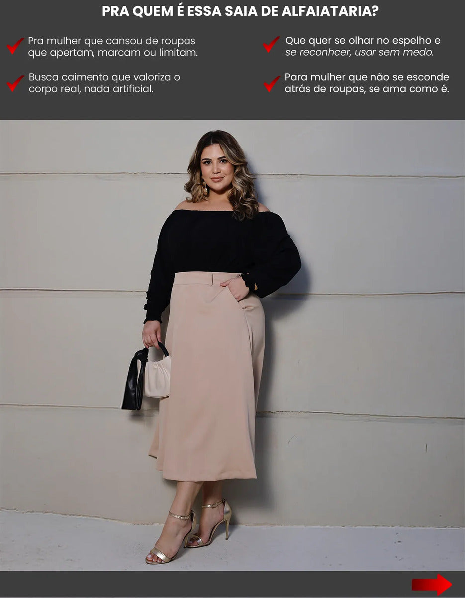 Saia Alfaiataria Feminina Plus Size Midi Evangélica Casual