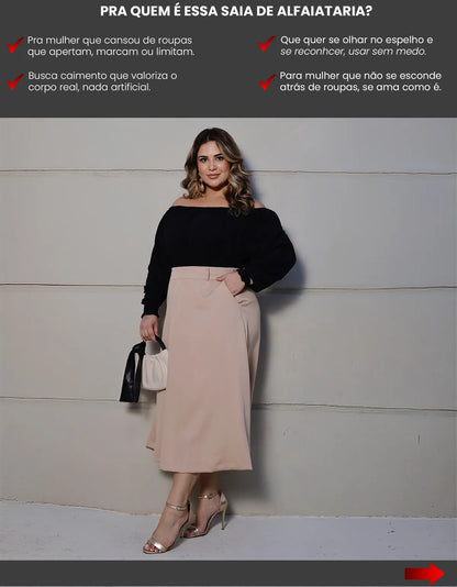 Saia Alfaiataria Feminina Plus Size Midi Evangélica Casual