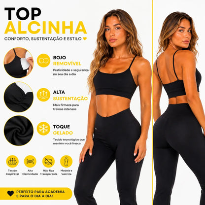 Top Academia Feminino Com Bojo Removível Suplex Alça Fina