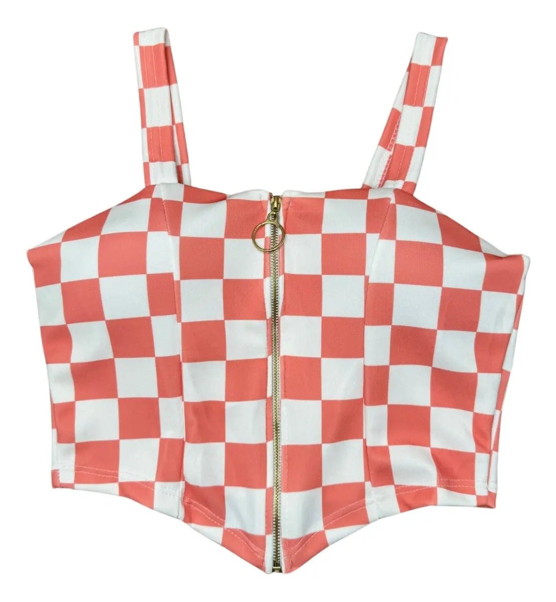 Cropped Zipper Corset Xadrez Balada Country Luxo Premium