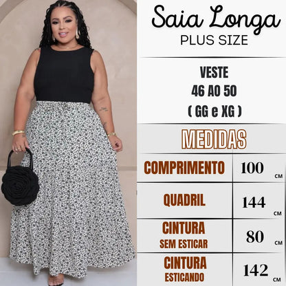 Saia Longa Com Babado Estica Bastante Veste 44 - 52 Elegante