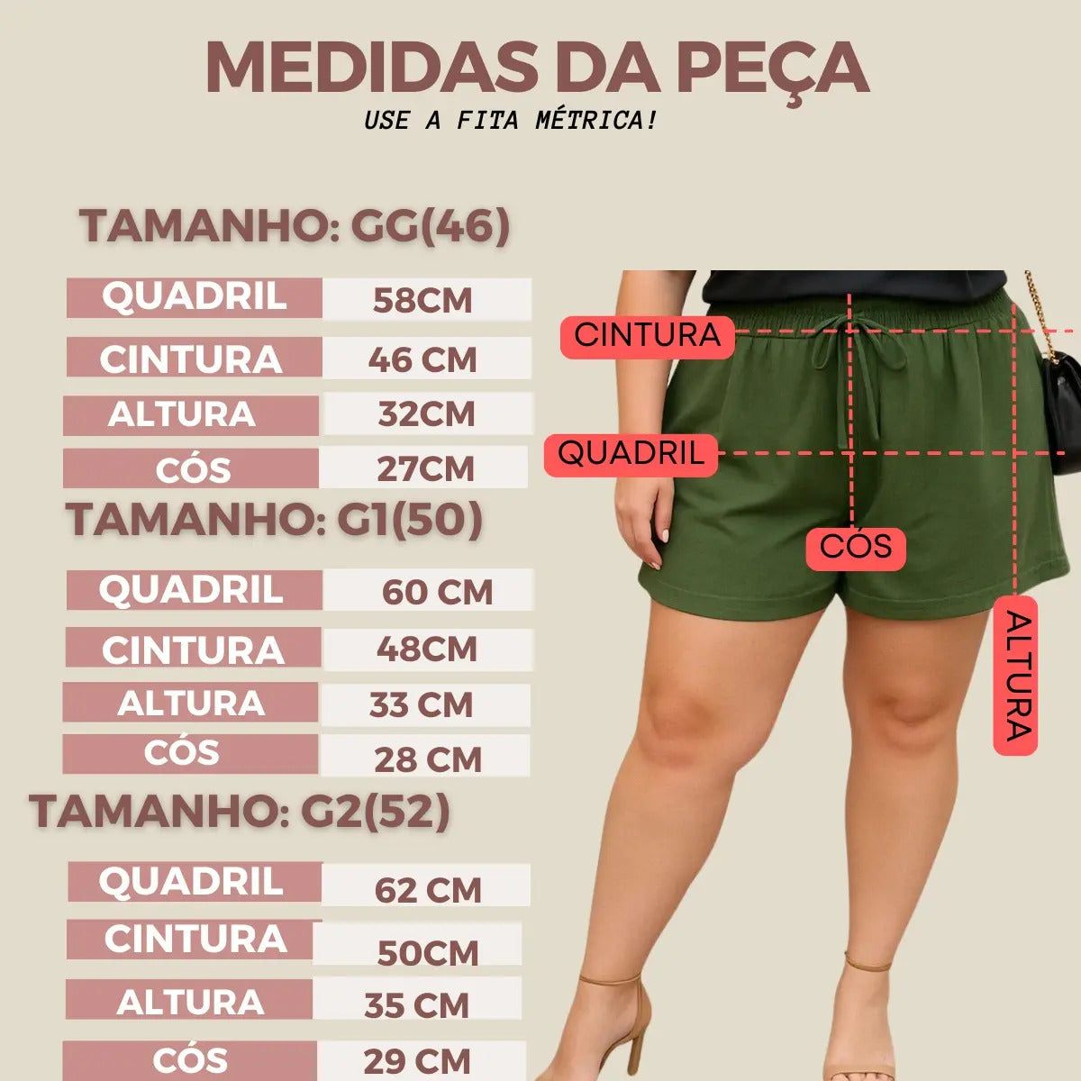 Shorts Plus Size Leve Feminino Cintura Alta