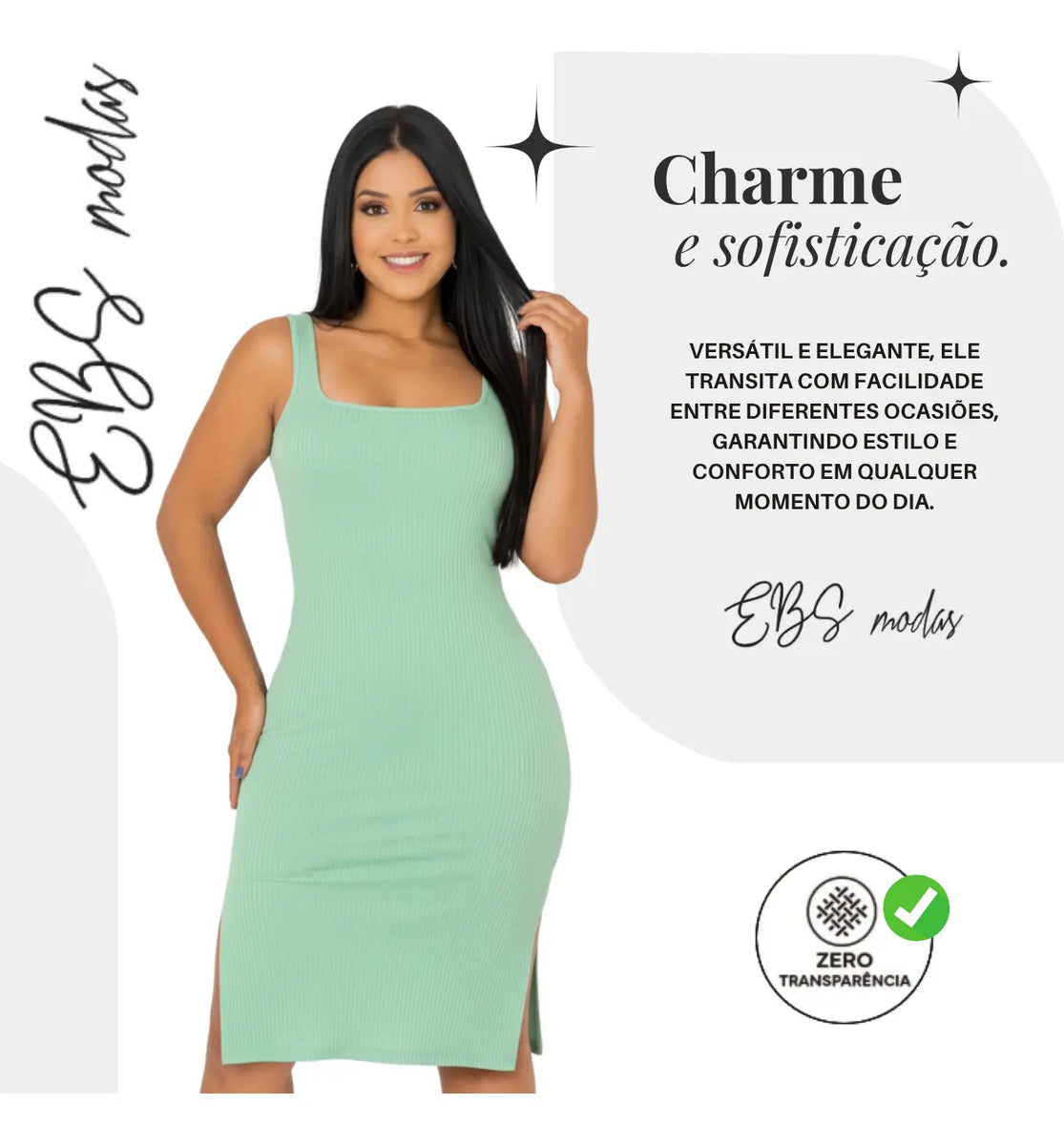 Vestido Midi Canelado Premium Com Alça E Fendas Casual Básico