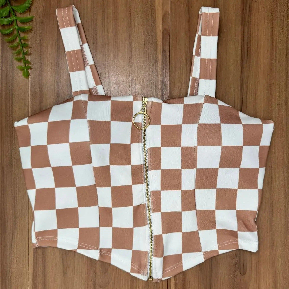 Cropped Zipper Corset Xadrez Balada Country Luxo Premium