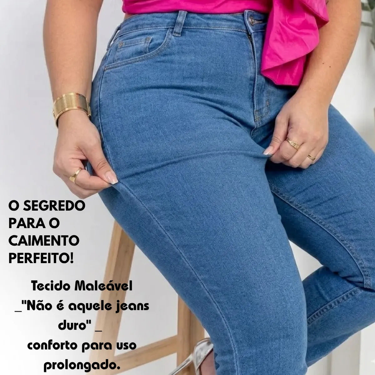 Calça Jeans Plus Size Cintura Alta Elastano Lycra Modeladora