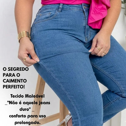 Calça Jeans Plus Size Cintura Alta Elastano Lycra Modeladora