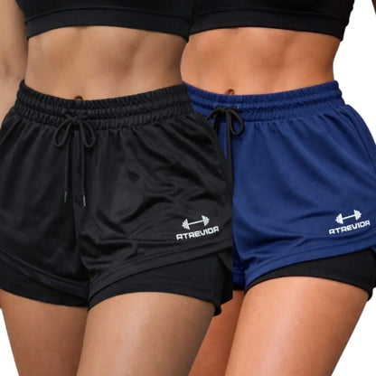 Conjunto 2 Shorts Feminino Compressão Corrida Bolso Oculto
