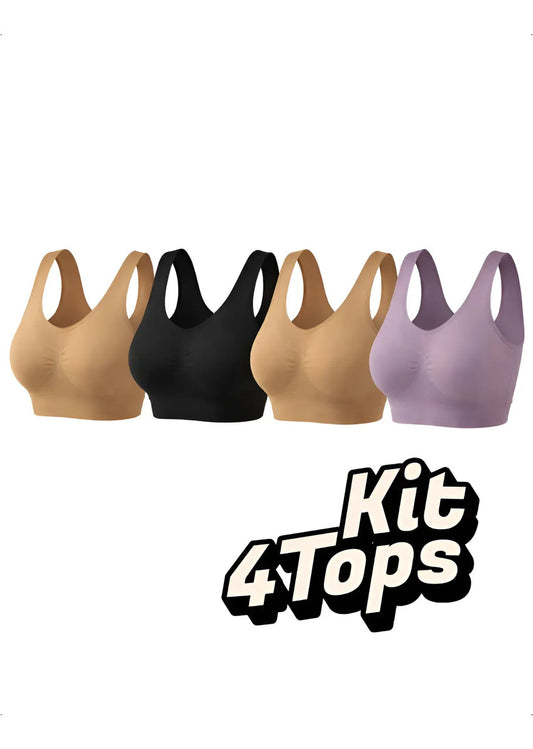Kit 4 Top Sutiã Sem Bojo Com Alça Larga Macio Confortável