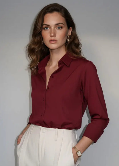 Camisa Social Feminina Crepe Leve Seda Blusa Luxo Sale 40%