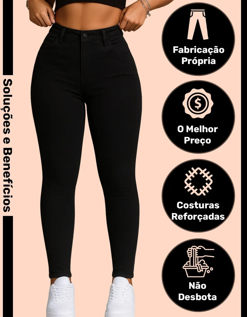 Calça Skinny Jeans Básica Feminina Cintura Alta Look Casual