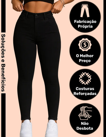 Calça Skinny Jeans Básica Feminina Cintura Alta Look Casual