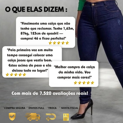 Calça Jeans Plus Size Cintura Alta Elastano Lycra Modeladora