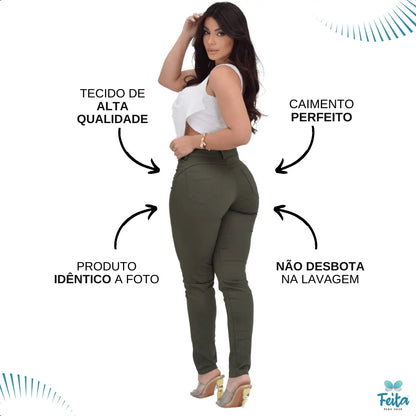 Calça Preta Jeans Feminina Com Elastano Cintura Alta Skinny