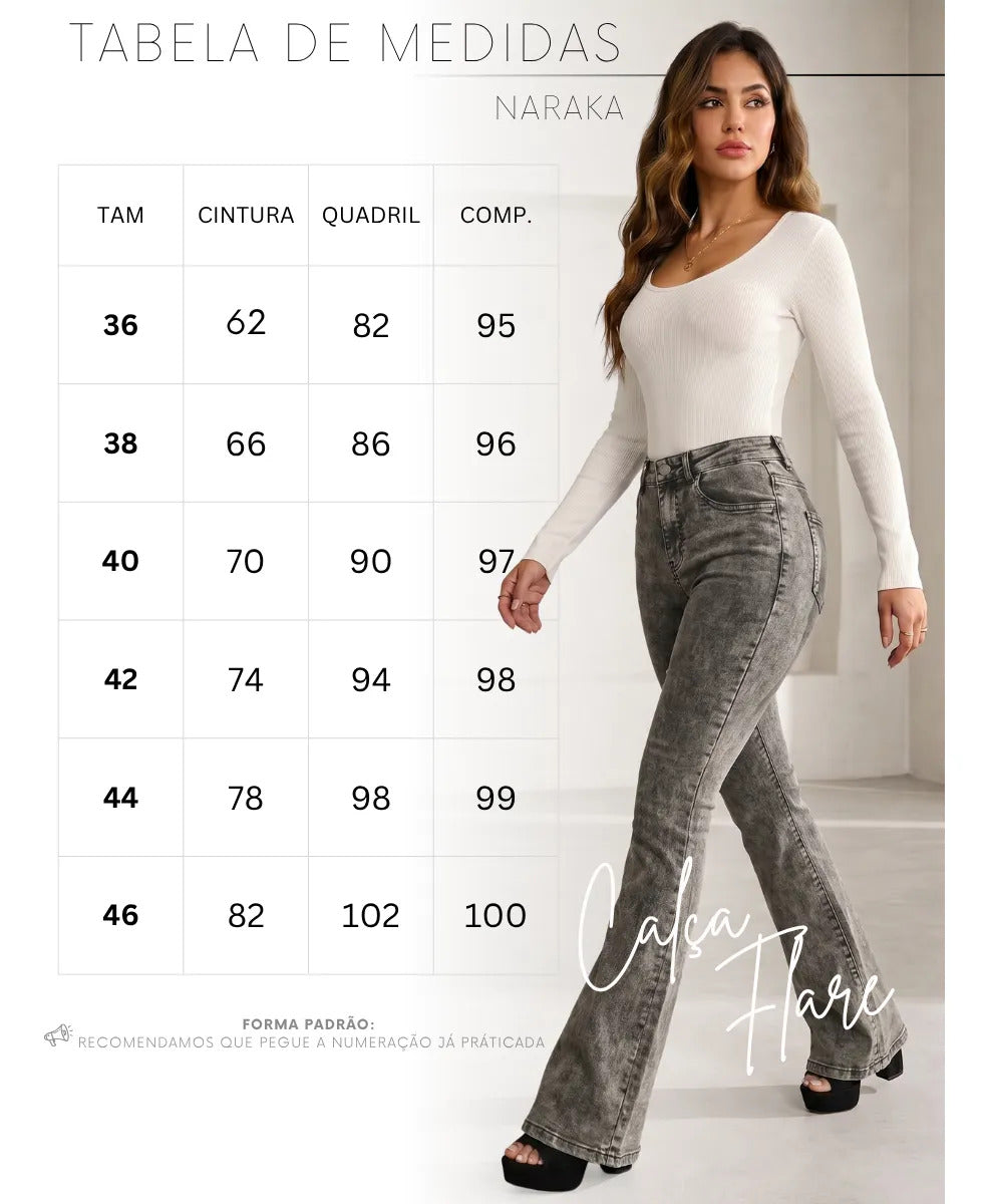 Calça Jeans Flare Feminina Cintura Alta Com Elastano