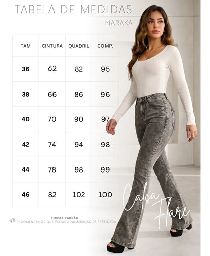 Calça Jeans Flare Feminina Cintura Alta Com Elastano
