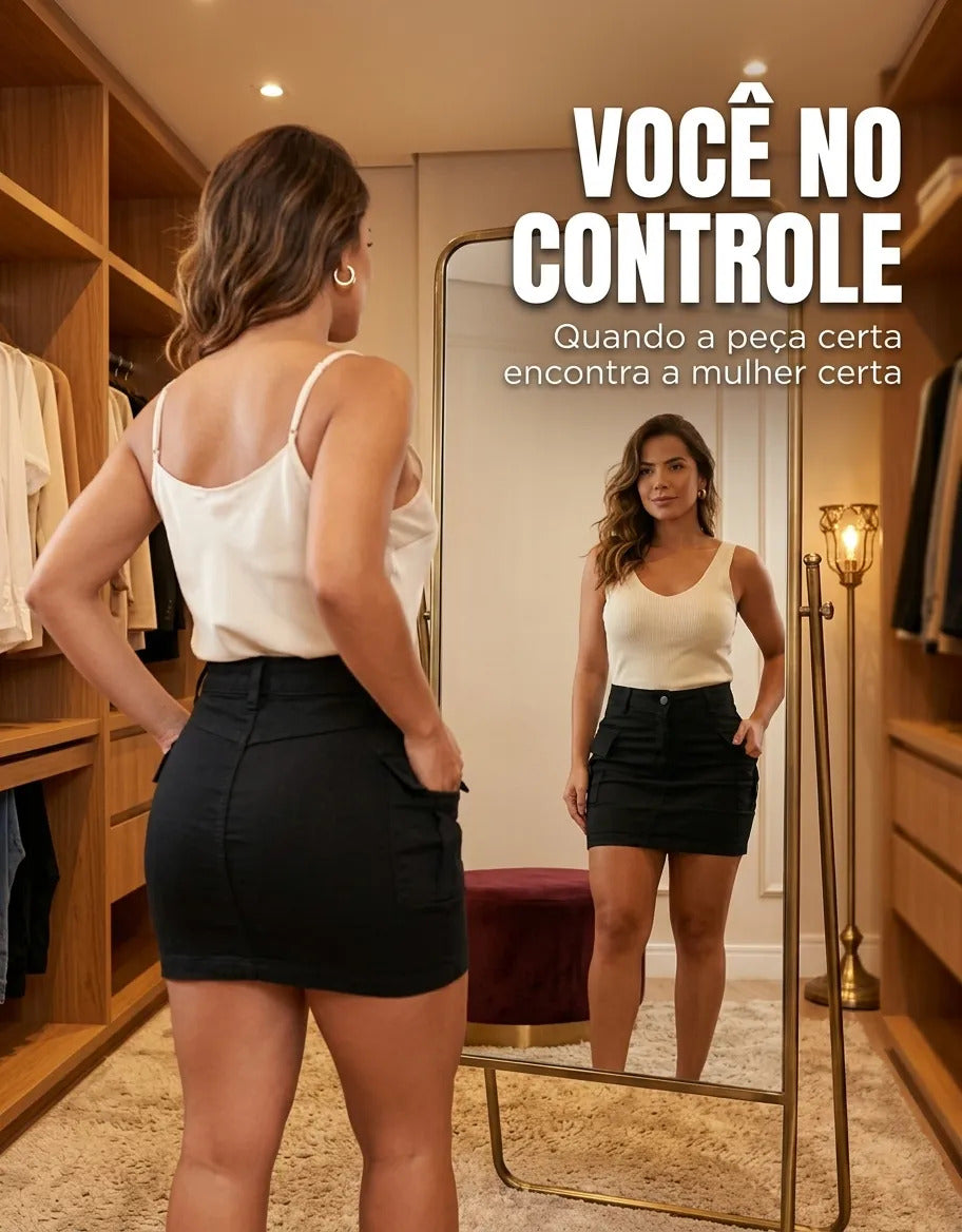 Saia Cargo Feminina Cintura Alta Com Lycra Levanta Bumbum