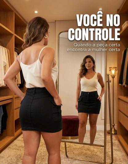 Saia Cargo Feminina Cintura Alta Com Lycra Levanta Bumbum