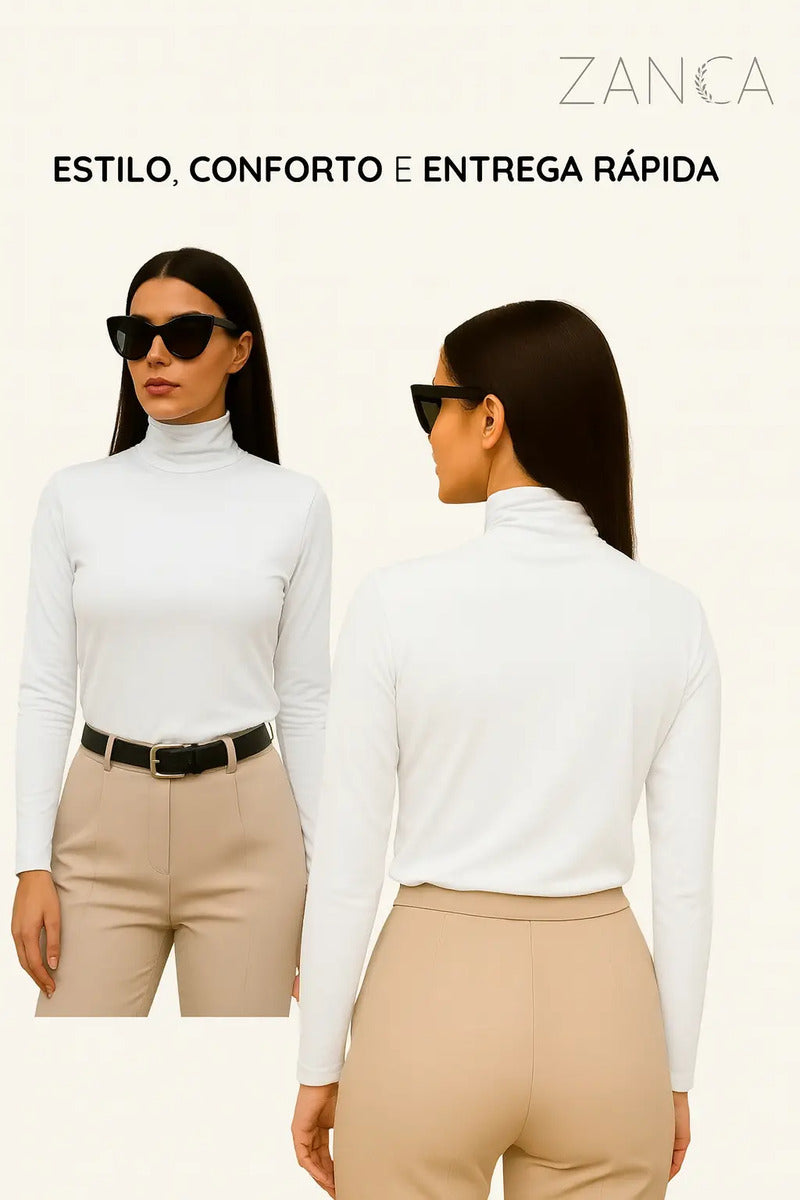 Blusa Térmica Feminina Gola Alta Zanca Peluciada Manga Longa