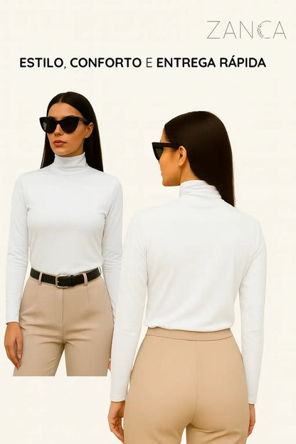 Blusa Térmica Feminina Gola Alta Zanca Peluciada Manga Longa