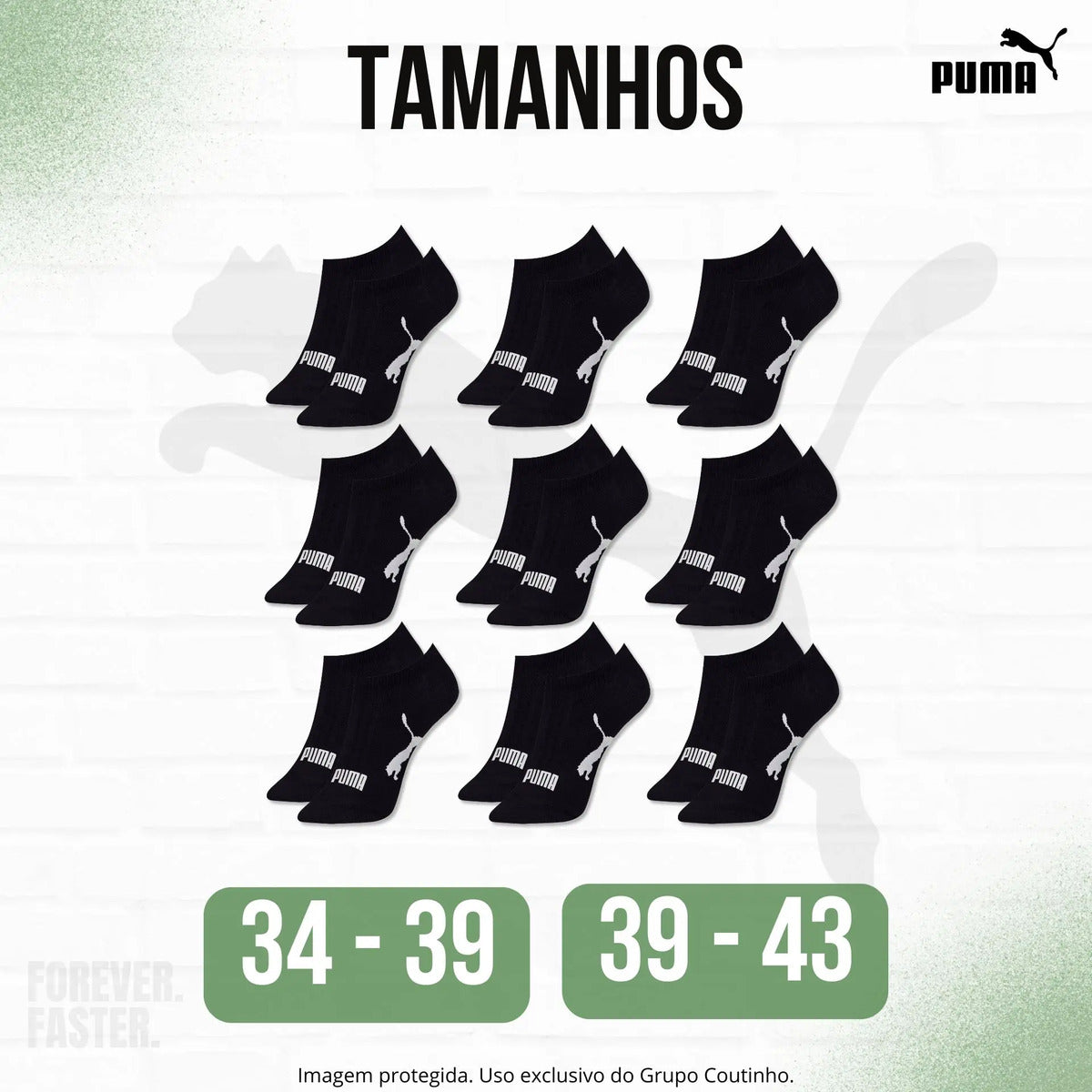 Kit 9 Pares Meias Invisível Puma Sapatilha Soquete Original