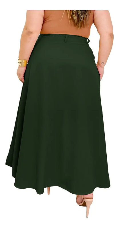 Saia Alfaiataria Plus Size Rodada Evasê Cós Alto Evangélica