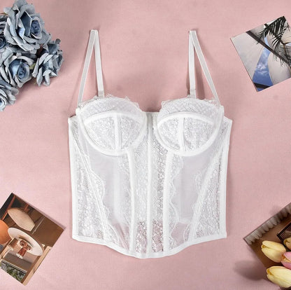 Cropped Corset Renda Ajustavel Top Curto E Sexy Com Alça