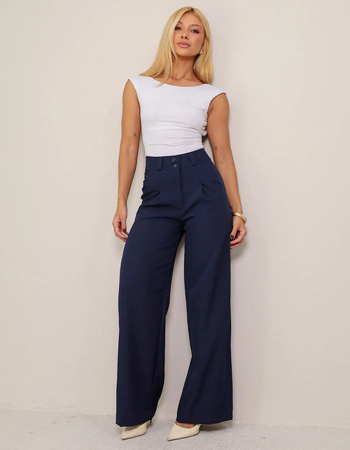 Calça Pantalona Alfaiataria Wide Leg Social Cintura Alta