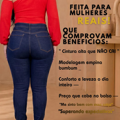 Calça Jeans Plus Size Cintura Alta Elastano Lycra Modeladora