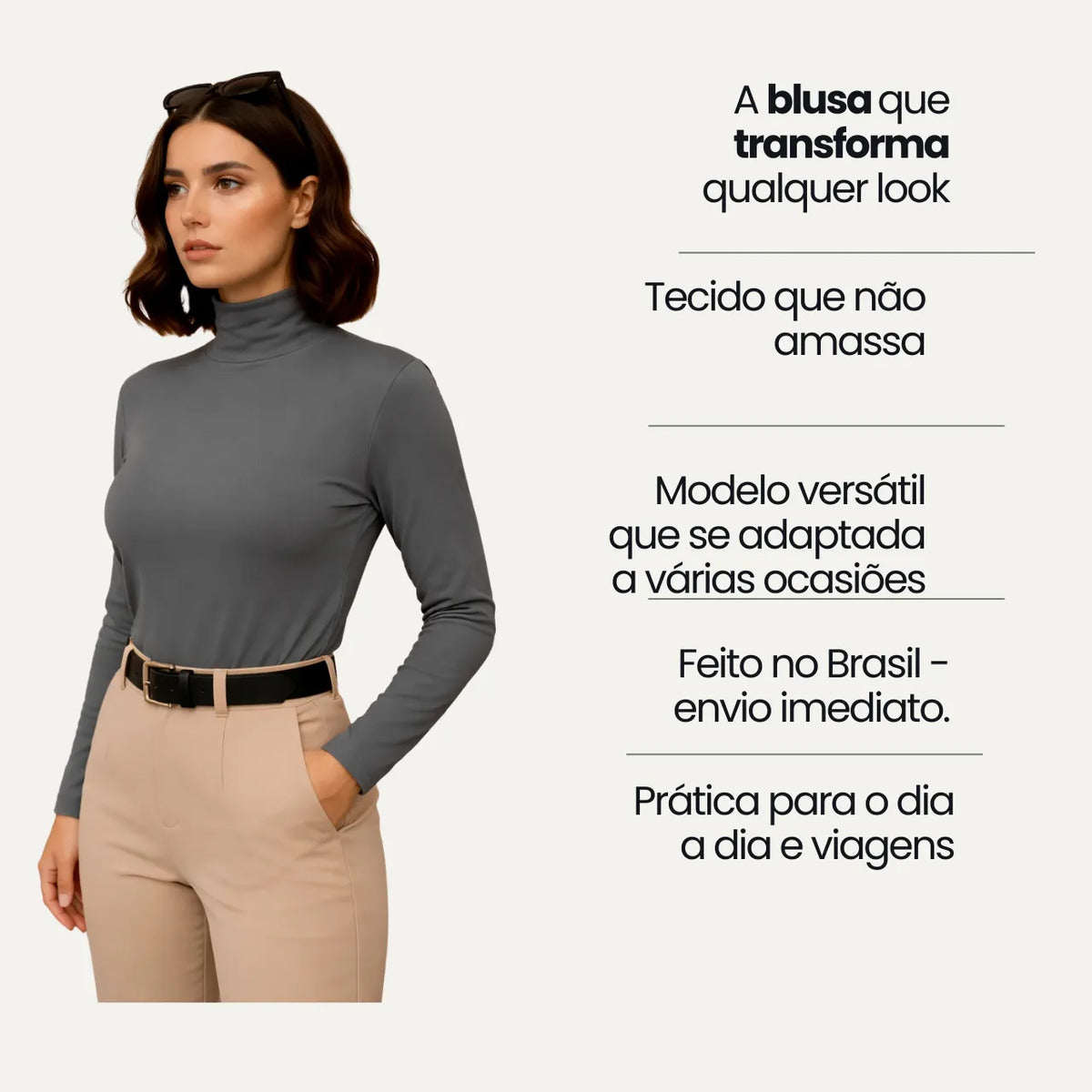 Blusa Térmica Feminina Gola Alta Zanca Peluciada Manga Longa