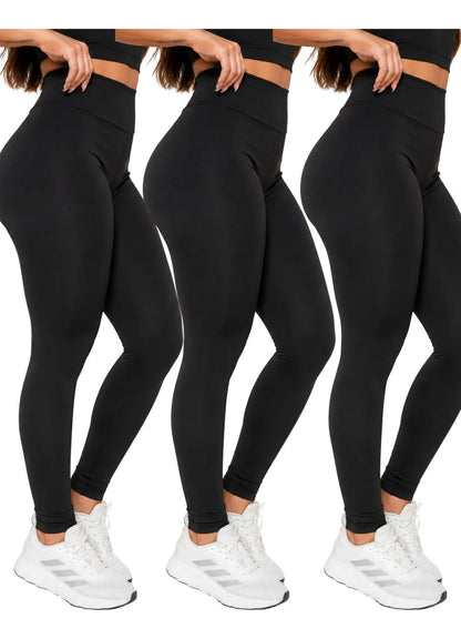 Kit 3 Calças Legging Feminina Academia Fitness Cintura Alta