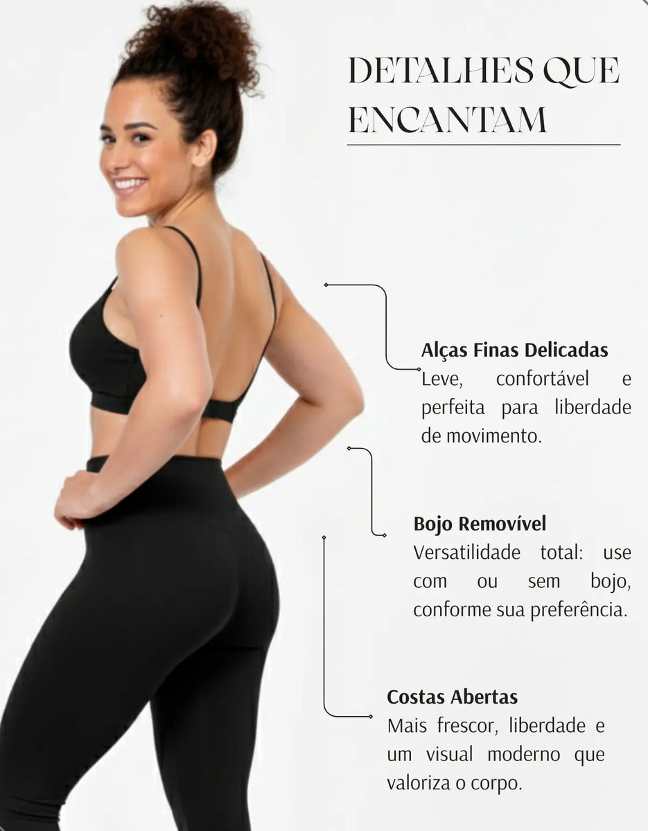 Top Fitness Academia Alça Fina Costa Aberta Feminino
