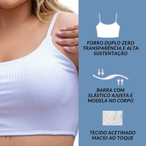 Cropped Plus Size Alcinha Super Sustentação Malha Canelada