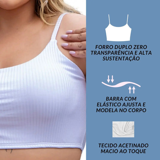 Cropped Plus Size Alcinha Super Sustentação Malha Canelada