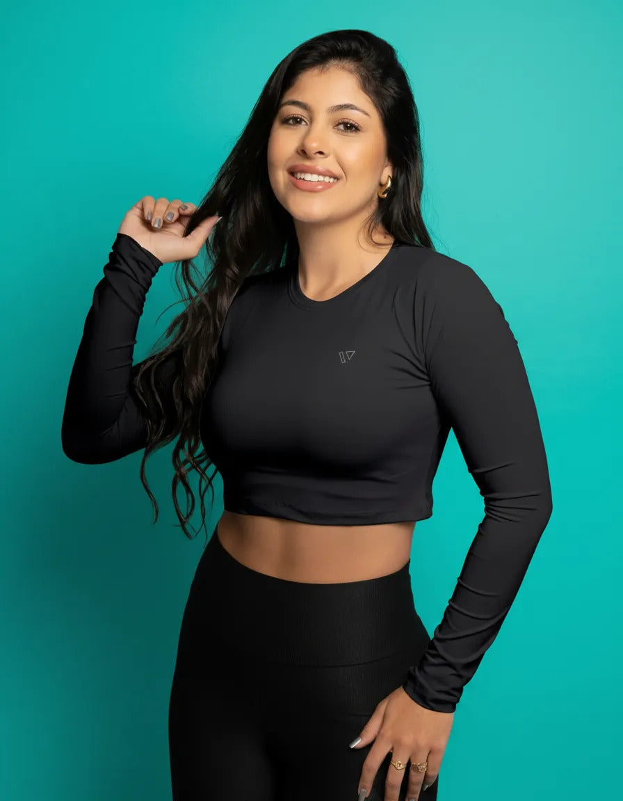 Cropped Feminina Poliamida Manga Longa Blusa Proteção Uv