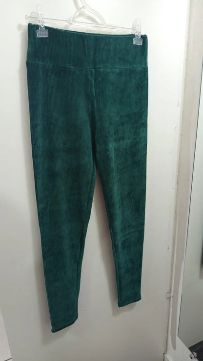 Calça Legging Veludo Cotelê Com Bolso Cós Alto Inverno