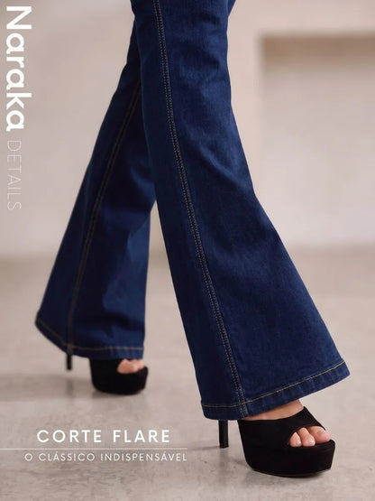 Calça Jeans Flare Feminina Cintura Alta Com Elastano