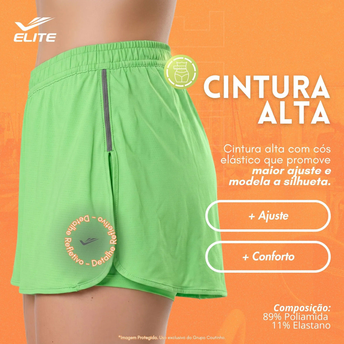 Short Feminino Academia Saia Fitness Corrida Poliamida Elite