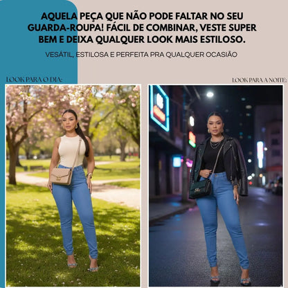 Calça Preta Jeans Feminina Com Elastano Cintura Alta Skinny