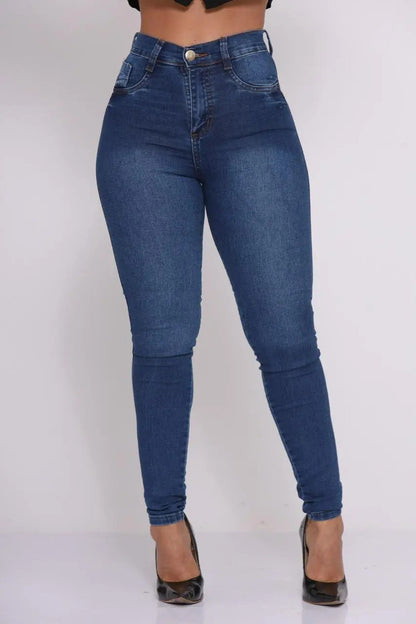 Calça Preta Jeans Feminina Com Elastano Cintura Alta Skinny