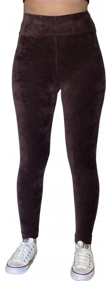 Calça Legging Veludo Cotelê Com Bolso Cós Alto Inverno